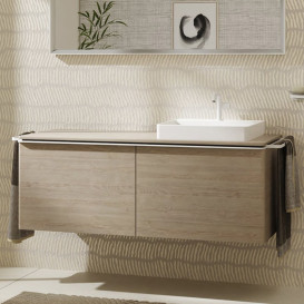 Тумба под раковину подвесная Hansgrohe Xelu Q 136х55 см МДФ натуральный дуб ручка матовый белый 54068700