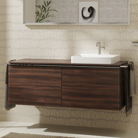 Тумба под раковину подвесная Hansgrohe Xelu Q 136х55 см МДФ темный орех ручка хром 54069000