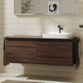 Тумба под раковину подвесная Hansgrohe Xelu Q 136х55 см МДФ темный орех ручка матовый черный 54069670