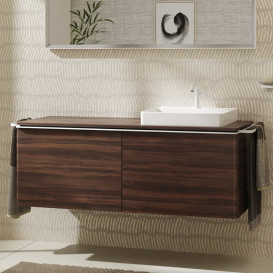 Тумба под раковину подвесная Hansgrohe Xelu Q 136х55 см МДФ темный орех ручка матовый белый 54069700