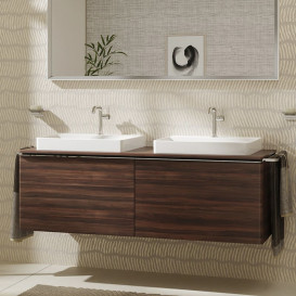 Тумба під раковину підвісна Hansgrohe Xelu Q 156х55 см МДФ темний горіх ручка хром 54073000