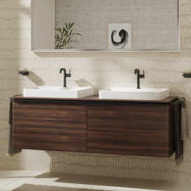 Тумба під раковину підвісна Hansgrohe Xelu Q 156х55 см МДФ темний горіх ручка матовий чорний 54073670