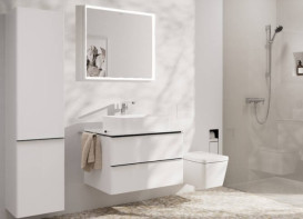 Тумба під раковину підвісна Hansgrohe Xelu Q 78х55 см МДФ білий глянсовий ручка хром 54074000