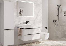 Тумба под раковину подвесная Hansgrohe Xelu Q 78х55 см МДФ глянцевый белый ручка матовый черный 54074670