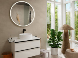 Тумба под раковину подвесная Hansgrohe Xelu Q 78х55 см МДФ глянцевый белый ручка матовый черный 54074670