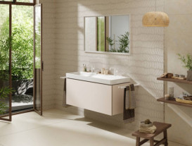 Тумба под раковину подвесная Hansgrohe Xilesa E 118х47 см МДФ песочно-бежевый матовый 54263780