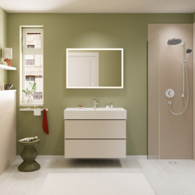 Тумба під раковину підвісна Hansgrohe Xilesa E 98х47 см МДФ пісочно-бежевий матовий 54297780