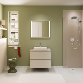 Тумба под раковину подвесная Hansgrohe Xilesa E 78х55 см МДФ песочно-бежевый матовый 54299780