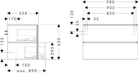 Тумба под раковину подвесная Hansgrohe Xilesa E 98х55 см ДСП дуб кашемир 54302550