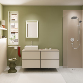 Тумба под раковину подвесная Hansgrohe Xilesa E 137,5х55 см МДФ песочно-бежевый матовый 54305780