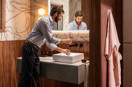 Тумба под раковину подвесная Hansgrohe Xevolos E 137х55,5 см песочно-бежевый матовый/текстиль темно-серый 54323660