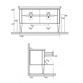 Тумба під раковину підвісна Kerasan Waldorf 150 см бордо 919153