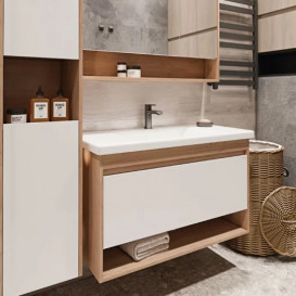 Тумба под раковину Radaway Silvia 96 подвесная ДСП/МДФ белый/дуб ватан матовый M03100-02-03