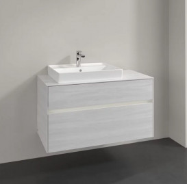 Тумба под раковину Villeroy & Boch Collaro 100х50 см с подсветкой ДСП белое дерево C017B0E8