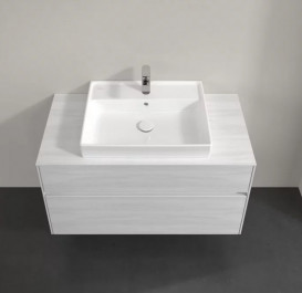 Тумба под раковину Villeroy & Boch Collaro 100х50 см с подсветкой ДСП белое дерево C019B0E8