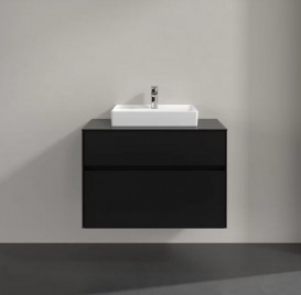 Тумба під раковину Villeroy&Boch Collaro 80х50 см МДФ чорний матовий лак C06900PD