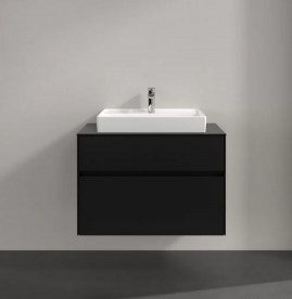 Тумба під раковину Villeroy&Boch Collaro 80х50 см МДФ чорний матовий лак C08000PD