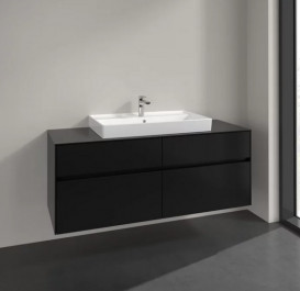 Тумба під раковину Villeroy&Boch Collaro 140х50 см МДФ чорний матовий лак C08800PD