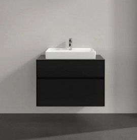 Тумба под раковину Villeroy & Boch Collaro 80х50 см с подсветкой МДФ черный матовый лак C080B0PD