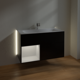 Тумба под раковину Villeroy & Boch Finion 99,6х49,8 см с подсветкой МДФ черный матовый лак/глянцевый белый лак G030GFPD