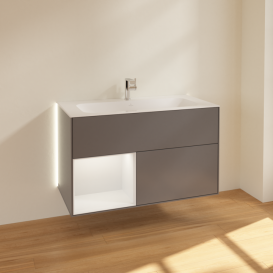 Тумба под раковину Villeroy & Boch Finion 99,6х49,8 см с подсветкой МДФ антрацит матовый лак/светло-серый матовый лак G030GJGK