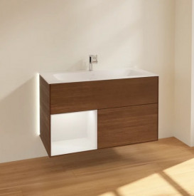 Тумба под раковину Villeroy & Boch Finion 99,6х49,8 см с подсветкой ДСП шпон грецкого ореха/светло-серый матовый лак G030GJGN