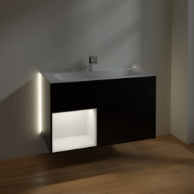 Тумба под раковину Villeroy & Boch Finion 99,6х49,8 см с подсветкой МДФ черный матовый лак/светло-серый матовый лак G030GJPD