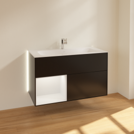 Тумба под раковину Villeroy & Boch Finion 99,6х49,8 см с подсветкой МДФ черный матовый лак/светло-серый матовый лак G030GJPD