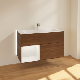 Тумба под раковину Villeroy & Boch Finion 99,6х49,8 см с подсветкой ДСП шпон грецкого ореха/антрацит матовый лак G030GKGN