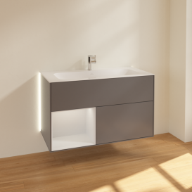 Тумба под раковину Villeroy & Boch Finion 99,6х49,8 см с подсветкой МДФ антрацит матовый лак/белый матовый лак G030MTGK