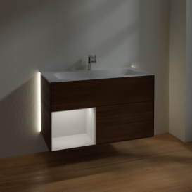 Тумба под раковину Villeroy & Boch Finion 99,6х49,8 см с подсветкой ДСП шпон грецкого ореха/белый матовый лак G030MTGN