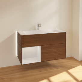 Тумба под раковину Villeroy & Boch Finion 99,6х49,8 см с подсветкой ДСП шпон грецкого ореха/белый матовый лак G030MTGN
