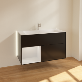 Тумба под раковину Villeroy & Boch Finion 99,6х49,8 см с подсветкой МДФ черный матовый лак/белый матовый лак G030MTPD