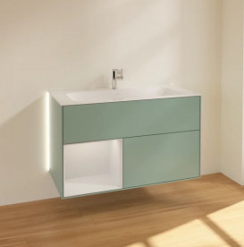 Тумба под раковину Villeroy & Boch Finion 99,6х49,8 см с подсветкой МДФ оливковый матовый лак/глянцевый белый лак G030GFGM