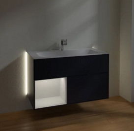 Тумба под раковину Villeroy & Boch Finion 99,6х49,8 см с подсветкой МДФ темно-синий матовый лак/глянцевый белый лак G030GFHG
