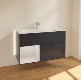 Тумба под раковину Villeroy & Boch Finion 99,6х49,8 см с подсветкой МДФ темно-синий матовый лак/глянцевый белый лак G030GFHG