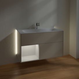 Тумба под раковину Villeroy & Boch Finion 99,6х49,8 см с подсветкой МДФ песок матовый лак/глянцевый белый лак G030GFHH