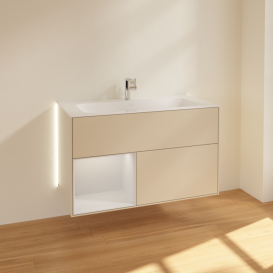 Тумба под раковину Villeroy & Boch Finion 99,6х49,8 см с подсветкой МДФ песок матовый лак/глянцевый белый лак G030GFHH