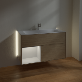 Тумба под раковину Villeroy & Boch Finion 99,6х49,8 см с подсветкой ДСП шпон дуба/глянцевый белый лак G030GFPC