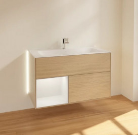 Тумба под раковину Villeroy & Boch Finion 99,6х49,8 см с подсветкой ДСП шпон дуба/светло-серый матовый лак G030GJPC