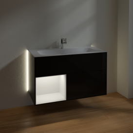 Тумба под раковину Villeroy & Boch Finion 99,6х49,8 см с подсветкой МДФ глянцевый черный лак/светло-серый матовый лак G030GJPH