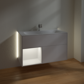 Тумба под раковину Villeroy & Boch Finion 99,6х49,8 см с подсветкой МДФ глянцевый белый лак/песок матовый лак G030HHGF