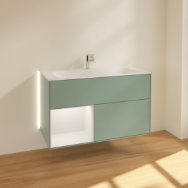 Тумба под раковину Villeroy & Boch Finion 99,6х49,8 см с подсветкой МДФ оливковый матовый лак/песок матовый лак G030HHGM