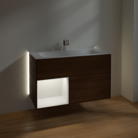 Тумба под раковину Villeroy & Boch Finion 99,6х49,8 см с подсветкой ДСП шпон грецкого ореха/песок матовый лак G030HHGN