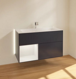 Тумба під раковину Villeroy & Boch Finion 99,6х49,8 см з підсвічуванням МДФ темно-синій матовий лак/пісок матовий лак G030HHHG