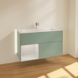 Тумба под раковину Villeroy & Boch Finion 99,6х49,8 см с подсветкой МДФ оливковый матовый лак/белый матовый лак G030MTGM