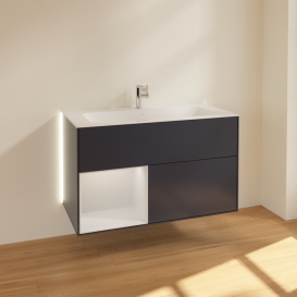 Тумба под раковину Villeroy & Boch Finion 99,6х49,8 см с подсветкой МДФ темно-синий матовый лак/белый матовый лак G030MTHG