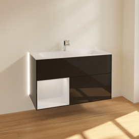 Тумба под раковину Villeroy & Boch Finion 99,6х49,8 см с подсветкой МДФ глянцевый черный лак/белый матовый лак G030MTPH