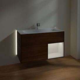 Тумба под раковину Villeroy & Boch Finion 99,6х49,8 см с подсветкой ДСП шпон грецкого ореха/глянцевый белый лак G040GFGN