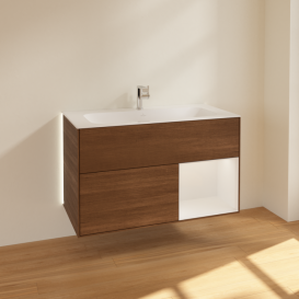 Тумба под раковину Villeroy & Boch Finion 99,6х49,8 см с подсветкой ДСП шпон грецкого ореха/глянцевый белый лак G040GFGN